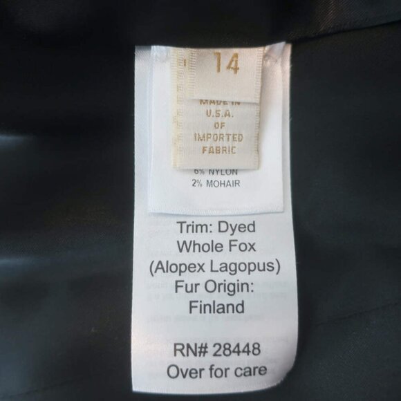 Fleurette Fox Fur Collar Wrap Coat Dark Gray Wool-Blend Size 14 - Picture 7 of 9